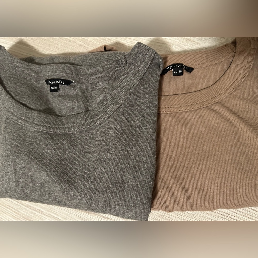 Tahari Basic Long sleeve t-shirts (Come in pack of two : Grey and Mocha)